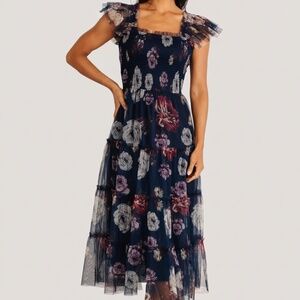 Baltic Born Clementine Tulle Midi Dress | Navy Floral Size L